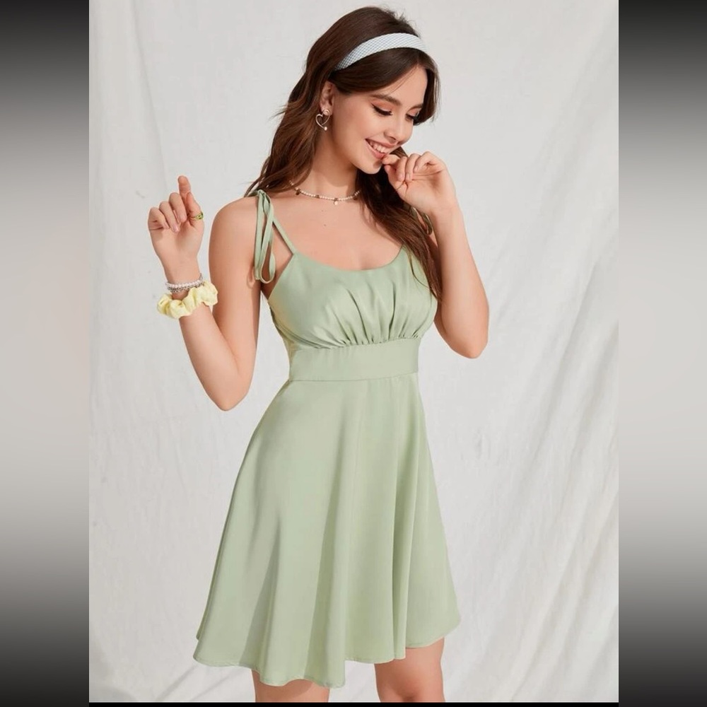 Tie Shoulder Ruched Bust Satin Cami Dress XS